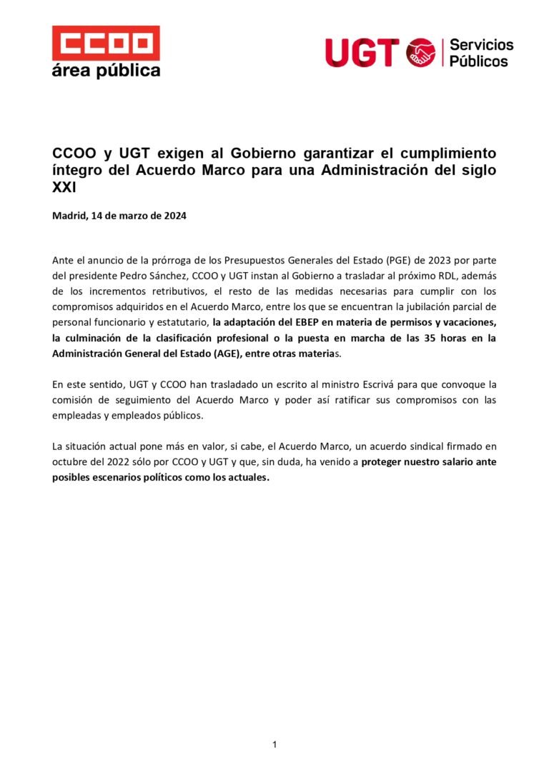 CCOO y UGT exigen al Gobierno garantizar el cumplimiento íntegro del ...
