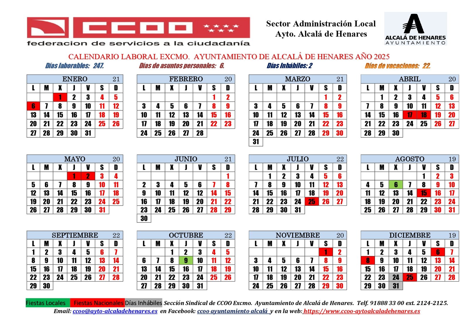 Calendario Laboral – CCOO Ayto. Alcalá de Henares